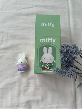 miffy White Bunny Figurine with Lavender Dress and Green Box